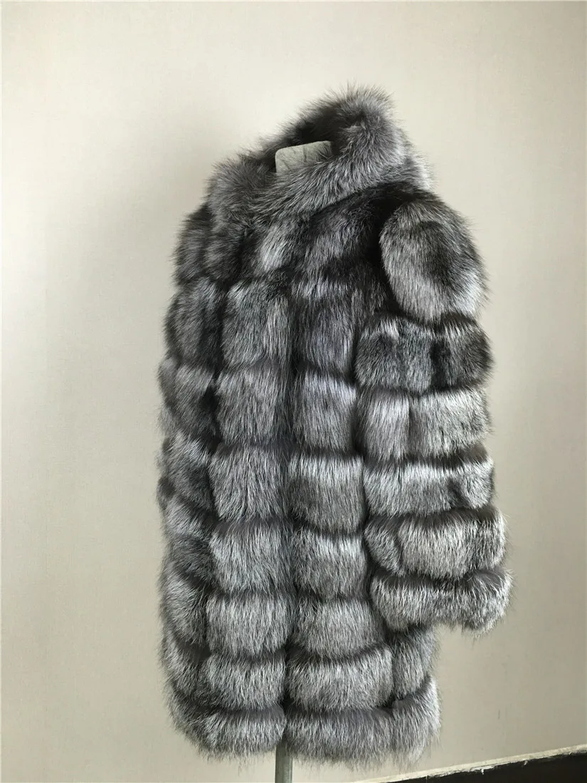 

LIYAFUR New Style Ladies Real Genuine Natural Silver Fox Fur Long Hood Coats Jacket for Women Warm Winter Coat Jackets
