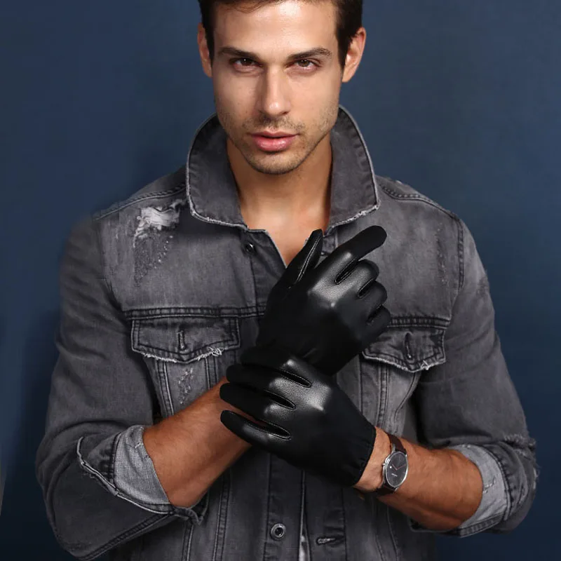 Мужская мода Топ Италия кожа простые четыре сезона наручные перчатки черный|fashion