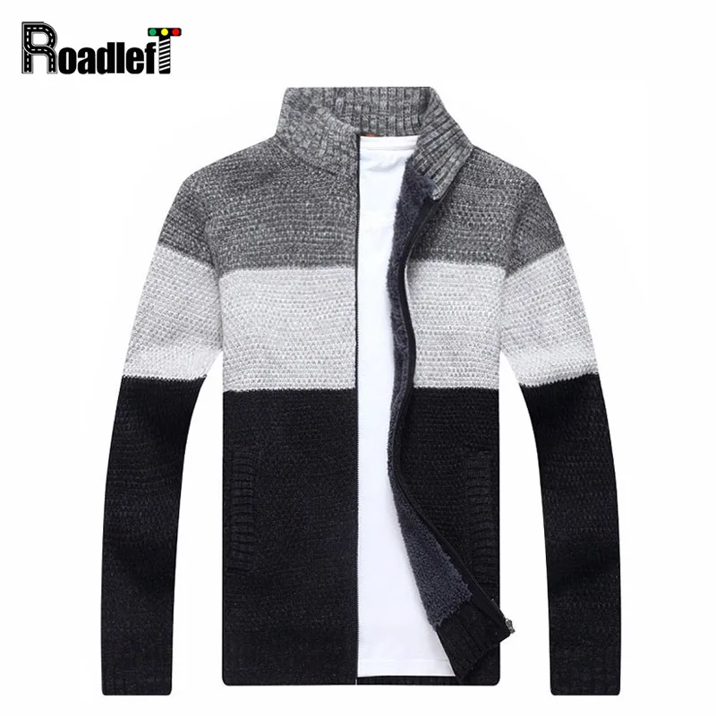 2017 зима полоса Свитер с воротником Для мужчин на молнии Кардиганы для женщин