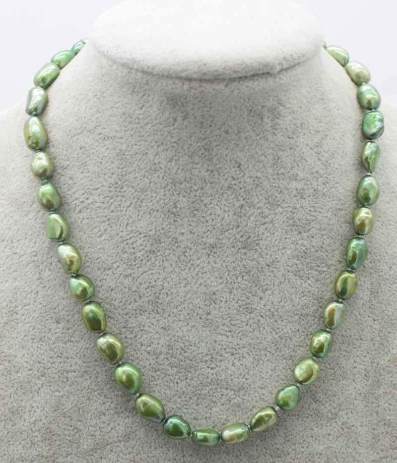 

freshwater pearl green baroque 7-9mm necklace 16.5inch FPPJ wholesale beads nature