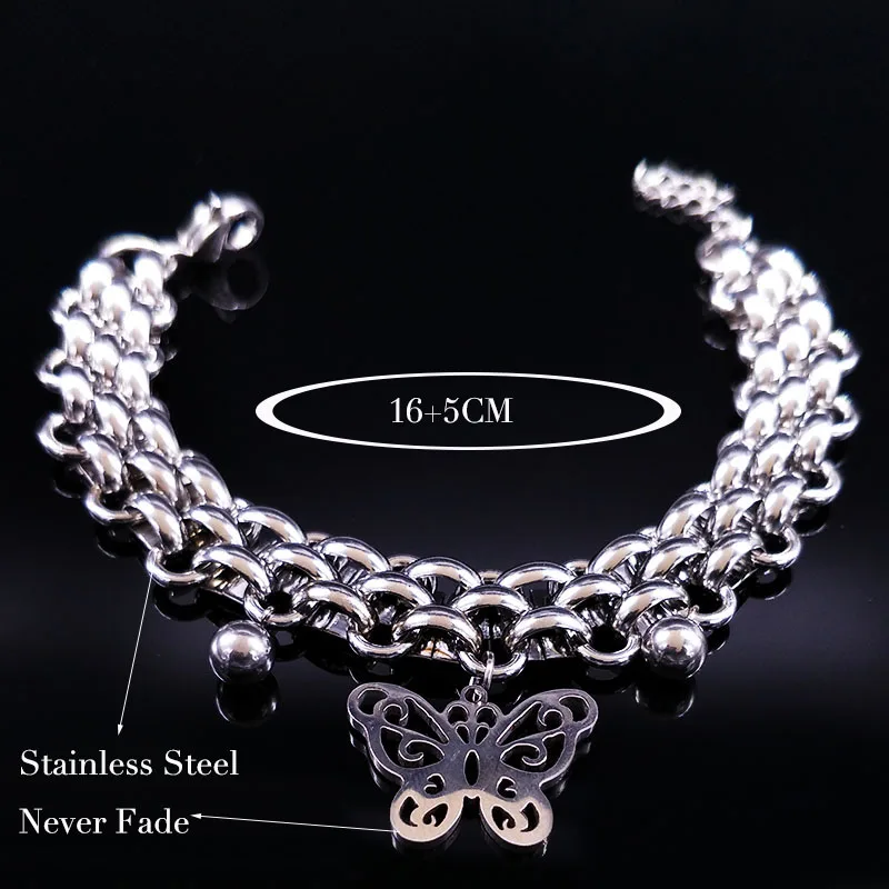 2021 модный браслет из нержавеющей стали с бабочкой женские серебряные браслеты