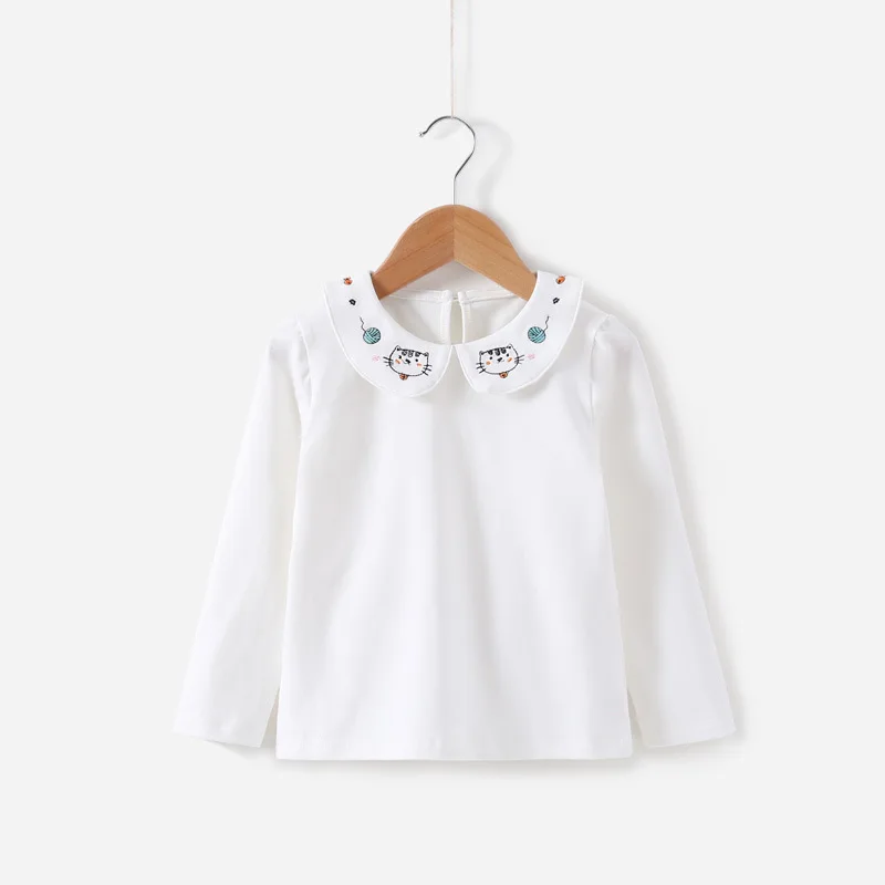 

Girls T-shirt Clothes Autumn/spring Kids Baby Cotton Long-sleeved Bottom Costume Children Girls Casual Doll Collar Shirt Fashion