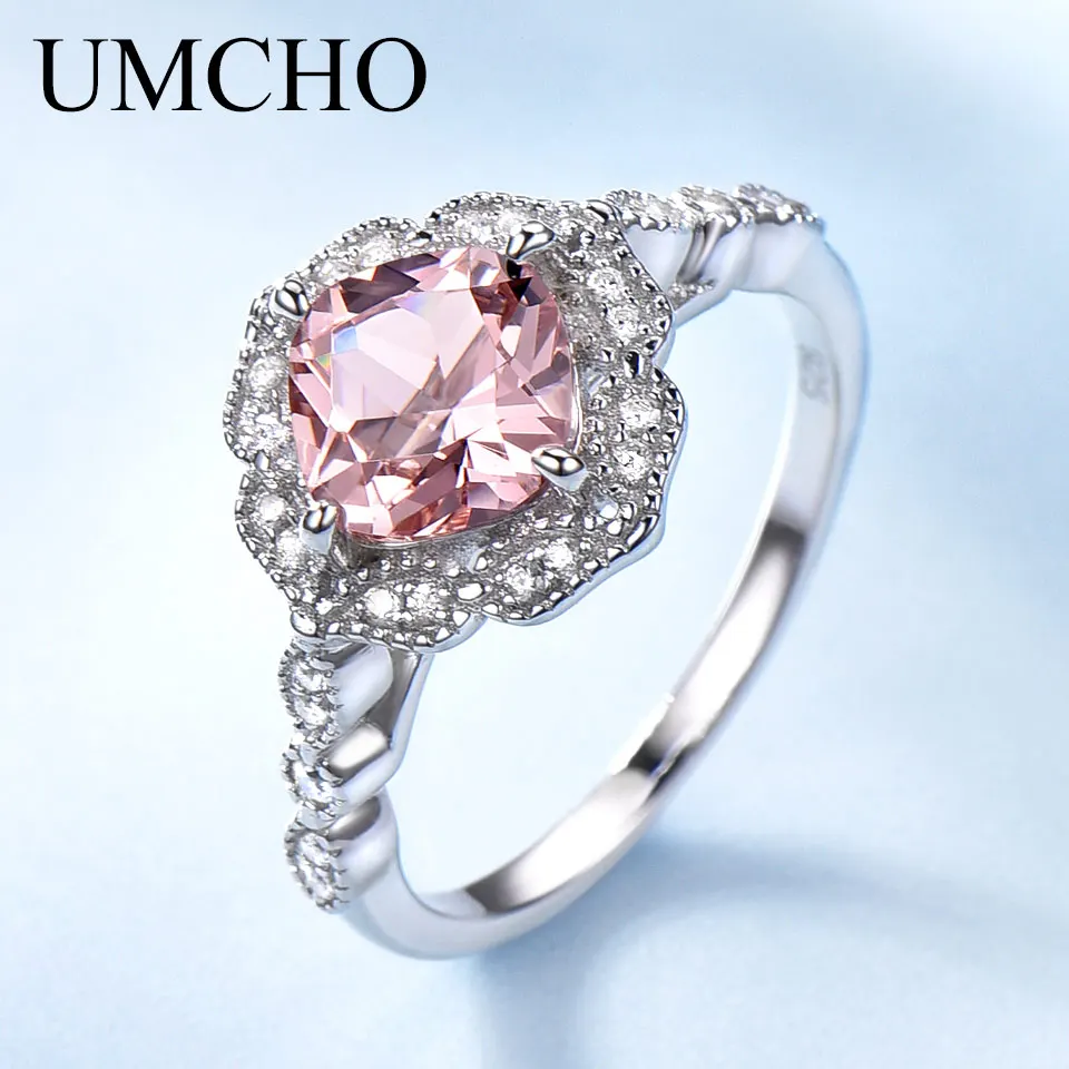 UMCHO Created Nano Morganite Rings 925 Sterling Silver Flower For Women Engagement Anniversary Wedding Gift Fine Jewelry | Украшения и