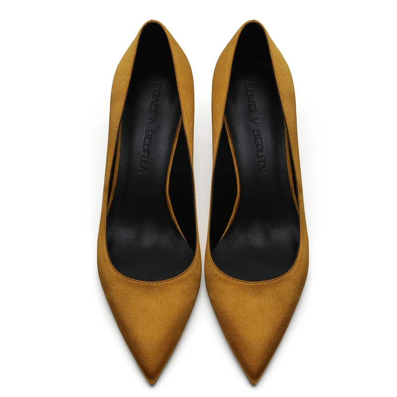 8cm Heel Height Элегантные женские туфли-лодочки высококачественные шелковые туфли с острым носком на высоком тонком каблуке 6 см, 8 см, 10 см, Классические Вечерние туфли для офиса женская обувь зеленого цвета, E0041 - Цвет: 8cm Heel Height
