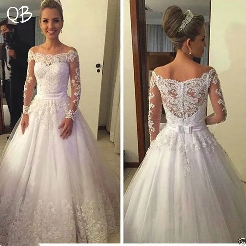 

Luxurious Wedding Dress Long Sleeves 2019 Ball Gown Lace Beading Dubai Arabic Muslim Wedding Gowns Bridal Dresses ZD01