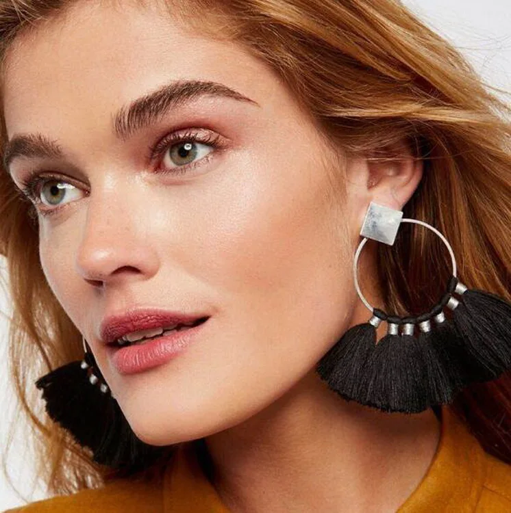 Exaggerated Fashion Woven Boho Tassel Earrings For Women Long Drop Wedding Party Bridal Fringed Jewelry Gift | Украшения и