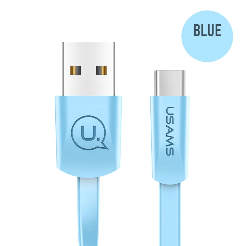 Blue USAMS Тип C кабель для samsung Xiaomi huawei Oneplus, Тип-C USB кабели для передачи данных Шнур синхронизации 2A быстрой зарядки телефонный кабель Кабель с разъемом usb-c - Цвет: Blue