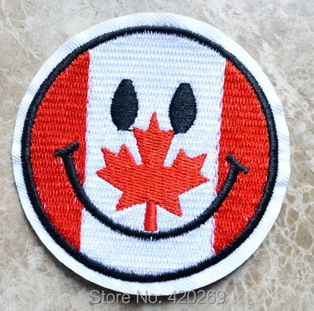 

HOT SALE! ~ Smile Face Canada Red Maple Punk Biker Iron On Patches, sew on patch,Appliques, Made of Cloth,100% Quality