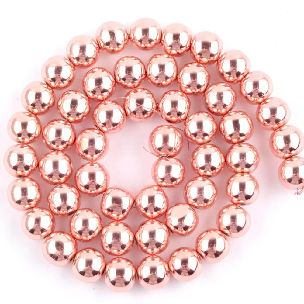 18K Rose Gold Натуральный розовый золотой черный гематит камень бусины аксессуары 4 мм-10 мм Сердце Круглый Шарм бусины для самостоятельного изготовления ювелирных изделий Браслеты 15" - Цвет: 18K Rose Gold