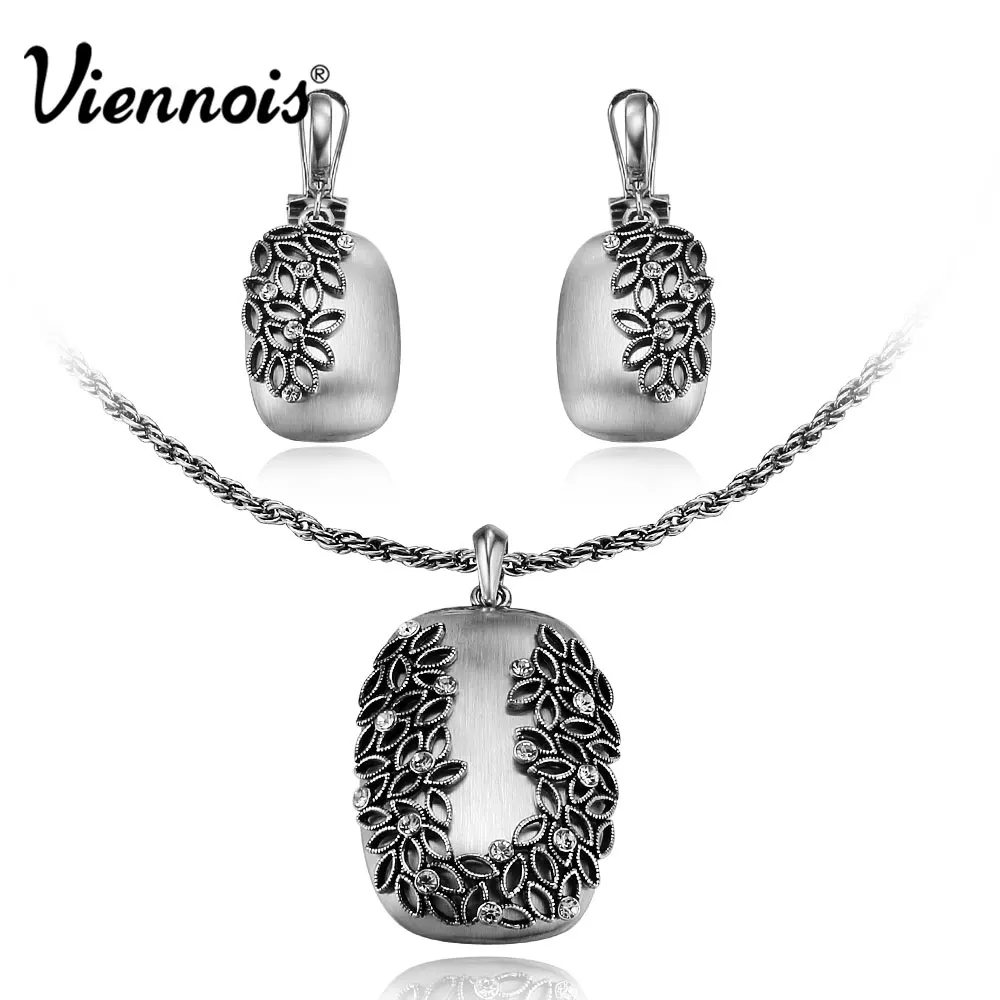 Viennois Старинные Серебристый Цвет Женщины Комплект Ювелирных Изделий Rhinestone Цветок