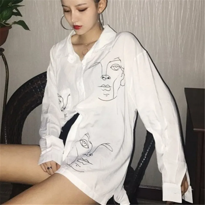 67311white Neploe, женская блузка с принтом, летняя, новая, модная, на пуговицах, рубашки, Корейская, свободная, повседневная, женская, Blusas 67311 - Цвет: 67311white