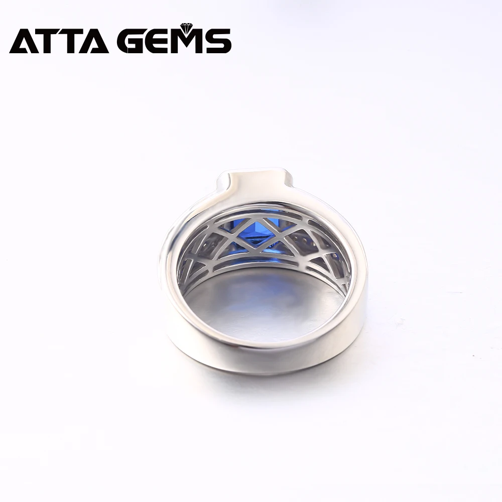 Blue Sapphire Sterling Silver Rings for Men Unisex Design Women's Wedding Band Created Sapphrie Faced S925 Classic Ring | Украшения и