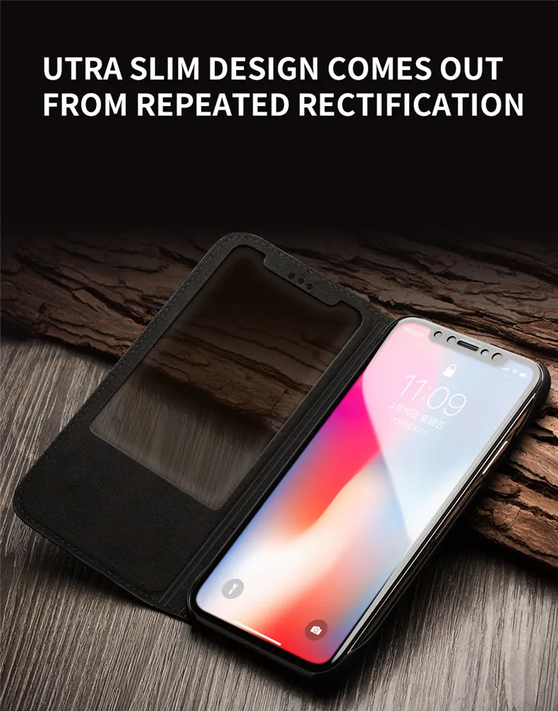 QIALINO чехол для телефона из натуральной кожи для iPhone X, деловой стиль, ручная работа, роскошный флип-чехол с окошком для iPhone X, 5,8 дюймов