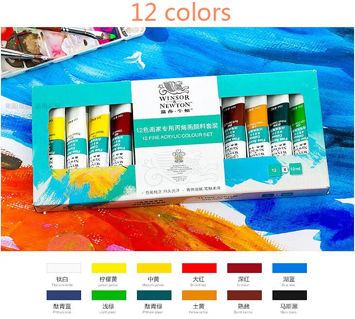 Winsor& Newton 12/18/24 Цвета Профессиональный акриловые краски Высокое качество акриловой живописи для татуажа, пигмент для мануального татуажа картины художника - Цвет: 12 colors