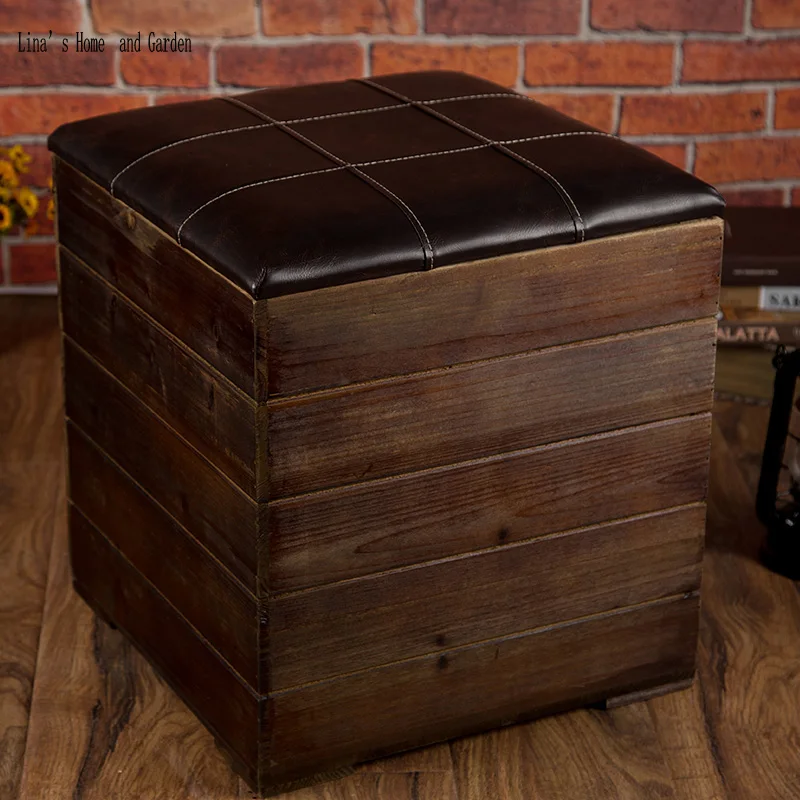 hand made antique cushion wooden vintage storage stool | Мебель