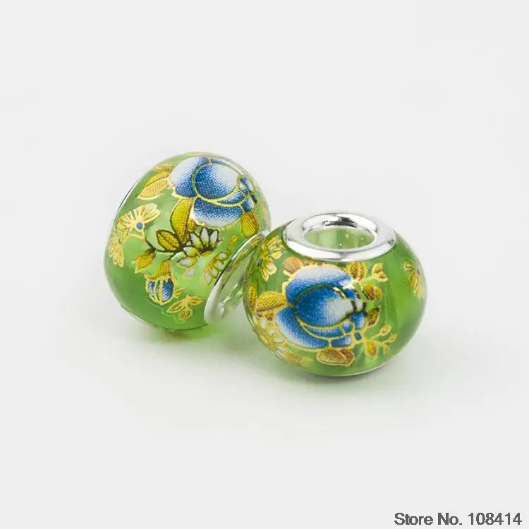5 шт. разноцветные Круглые Стеклянные Бусины 10 х14 мм|big hole|for pandoraglass beads charms |