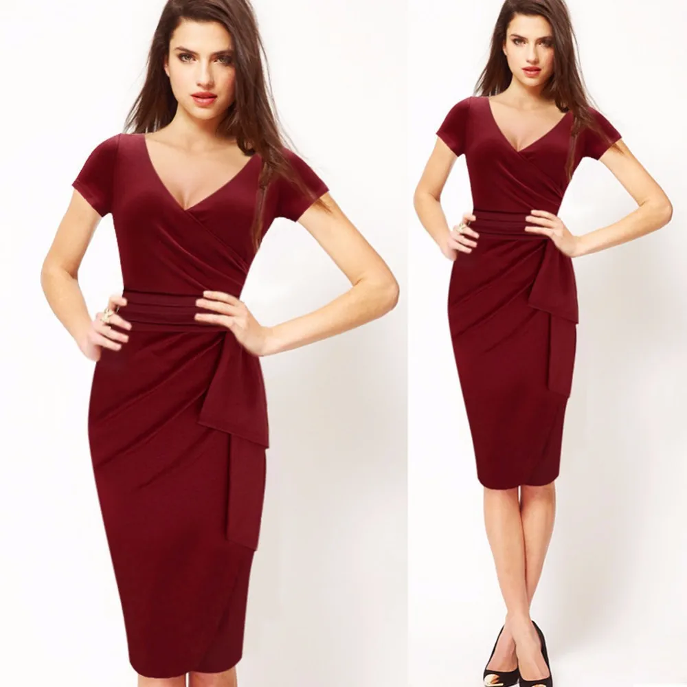 Мода Бургундия Для женщин пикантные Клубные летнее платье тонкий сплошной Цвет