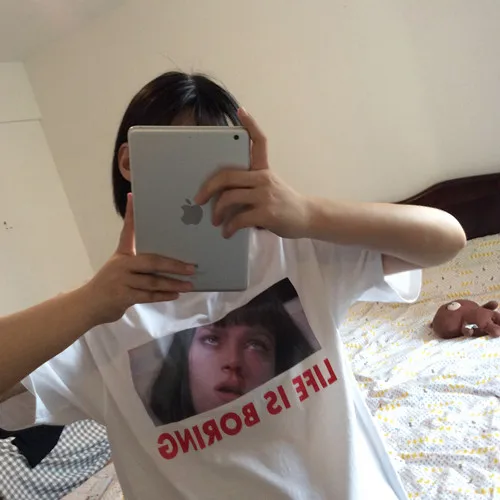 Женская футболка с коротким рукавом принтом надписью и надписью|tshirt style|harajuku