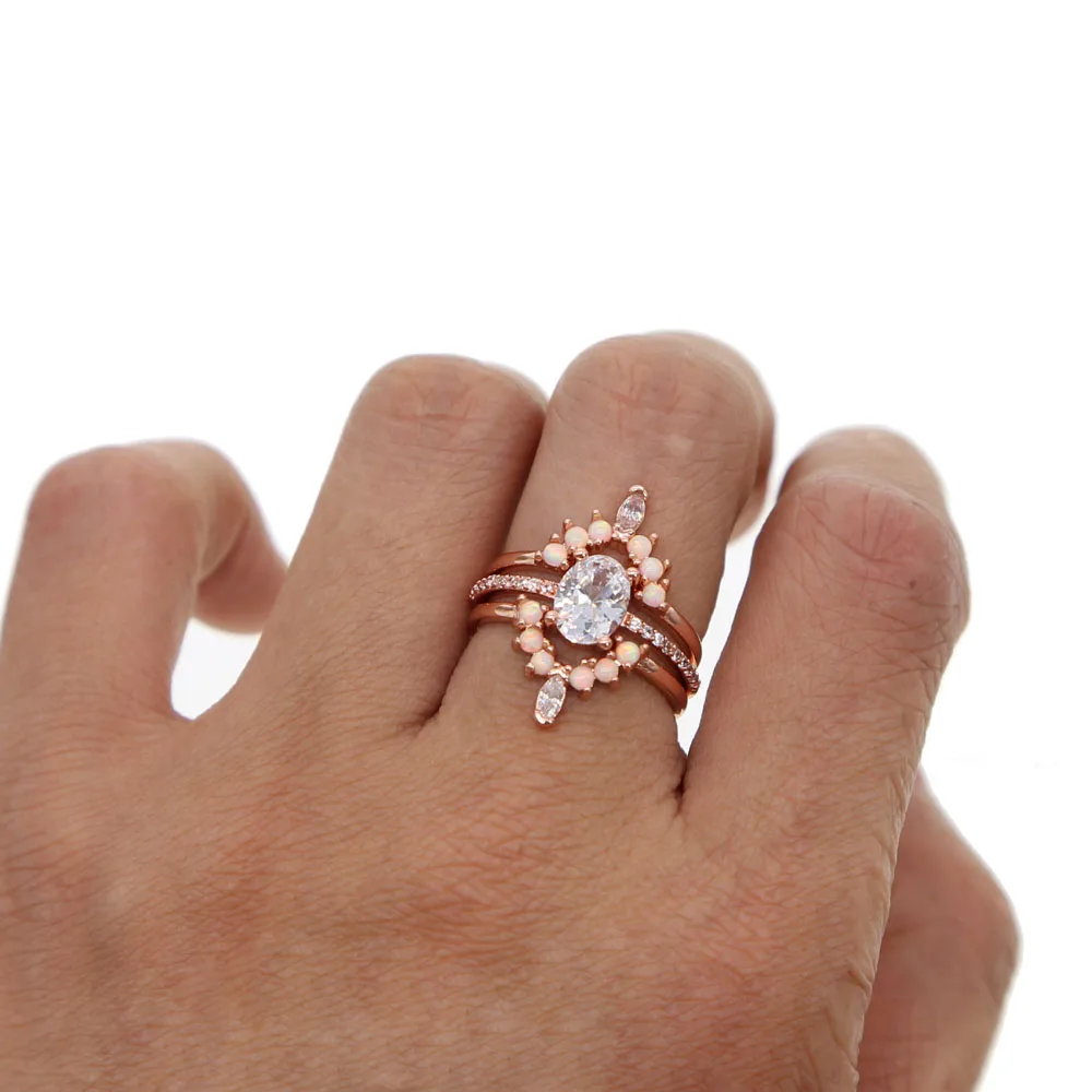 2019 New Style egg shape big cz Round Opal Ring Gold Color High grade Fashion Delicate simple Charming Woman Rings Wholesale|Кольца для