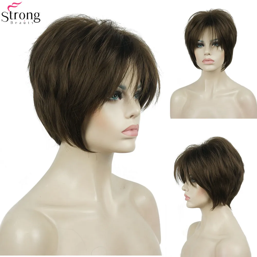 StrongBeauty синтетический парик женский коричневый/светлые волосы натуральный парик короткие прямые парики