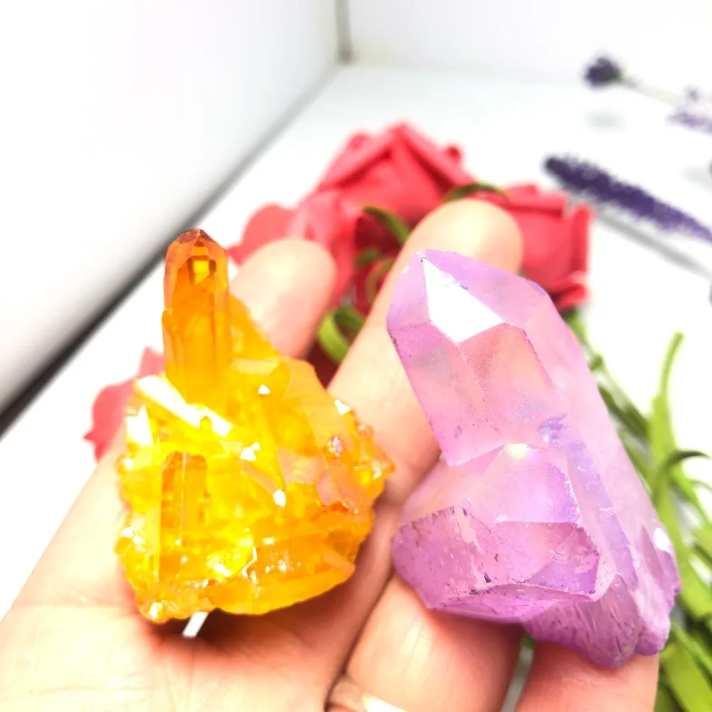 2 шт. красивый аура Кристалл кластер Ангел Аура титановый Кварцевый Потрясающие