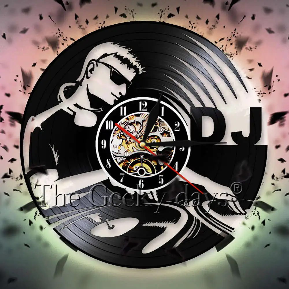 DJ проигрыватель силуэт декоративные настенные часы музыка виниловая запись