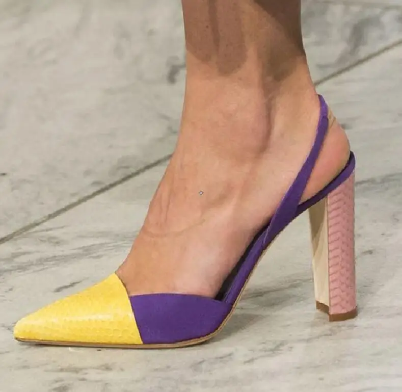 

Hot Fashion Sexy White/yellow/blue/purple Genuine leather shoe Pointed toe Square heel shoe Slip-on Mixed Color Women's Sandals