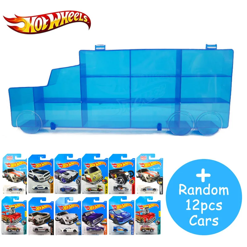 Hot Wheels автомобильный трек игрушка ABS пластиковый ящик для хранения Hotwheels автомобильная парковочная площадка удобная модель держатель для автомобилей подарки - Цвет: New Box and 12 Cars