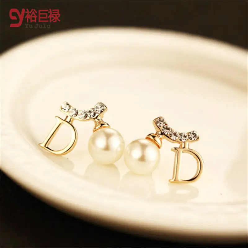 Новые роскошные брендовые D жемчужные серьги гвоздики для женщин модные