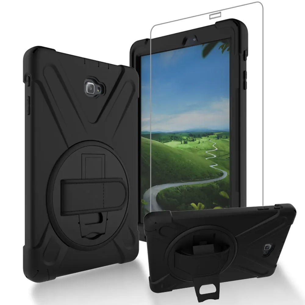 Black Детский чехол для samsung Tab A A6, 10,1 дюймов, P580, P585, силиконовая прочная Противоударная подставка, чехол с ремешком на руку, чехол для планшета+ ручка - Цвет: Black