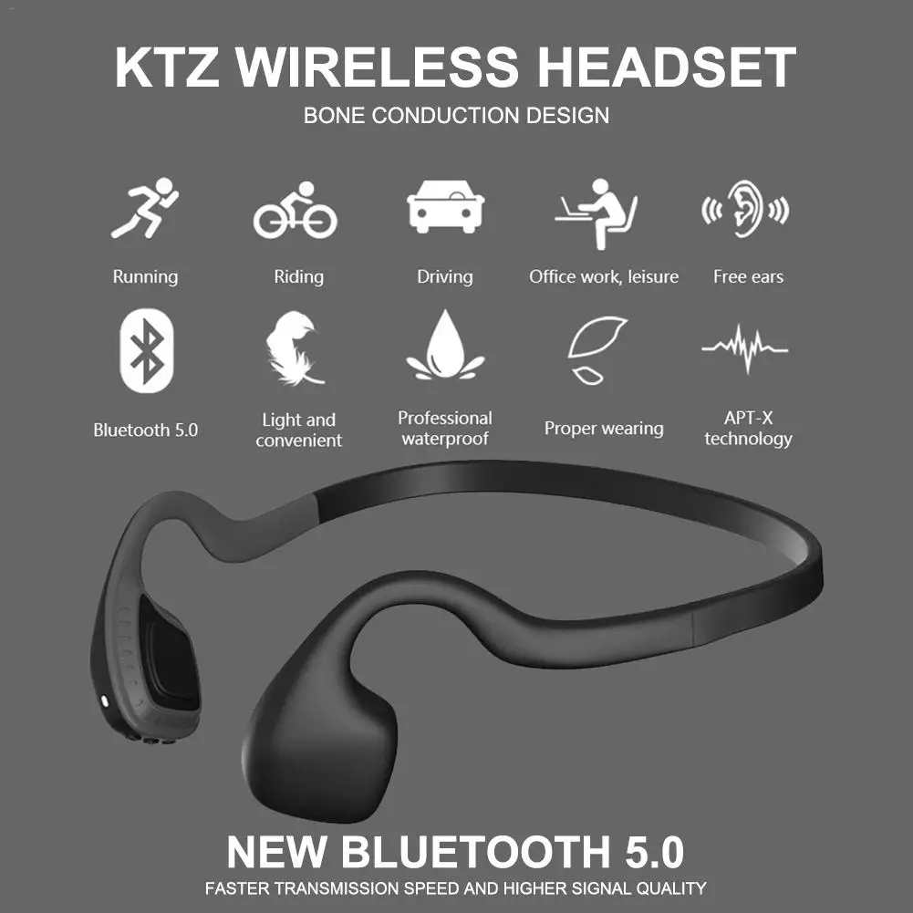 KTZ Bluetooth 5,0 наушники костной проводимости, беспроводная гарнитура, спортивные наушники для бега, наушники с креплением на заднюю шею, музыкальные наушники