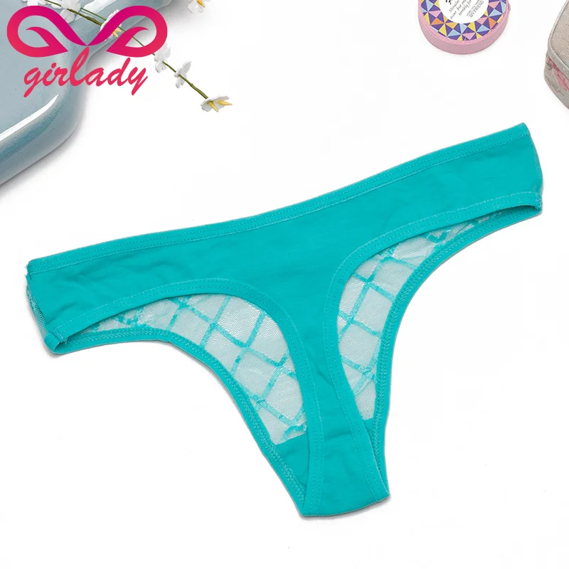 GIRLADY 4 Pcs Women Sexy Briefs Cotton Rivet G-string Thong Transparent Bow Female Underwear See Through Micro Lingerie For Lady |
