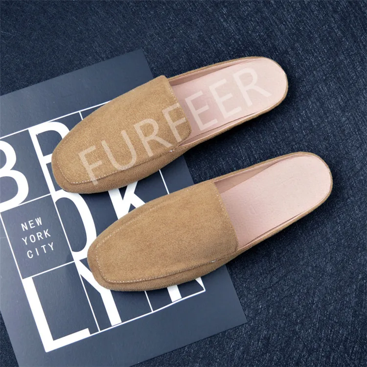 Женские летние замшевые тапочки с закрытым носком однотонные сандалии на низком каблуке размеры 31-35-43, повседневные домашние женские туфли без задника женские вьетнамки