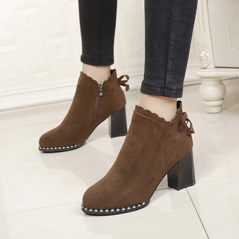vintage Autumn Ankle Boots Fashion High Heel Shoes Women Chunky Heels Back Zipper Female Plus Size Short Boot For Laides Botas | Обувь