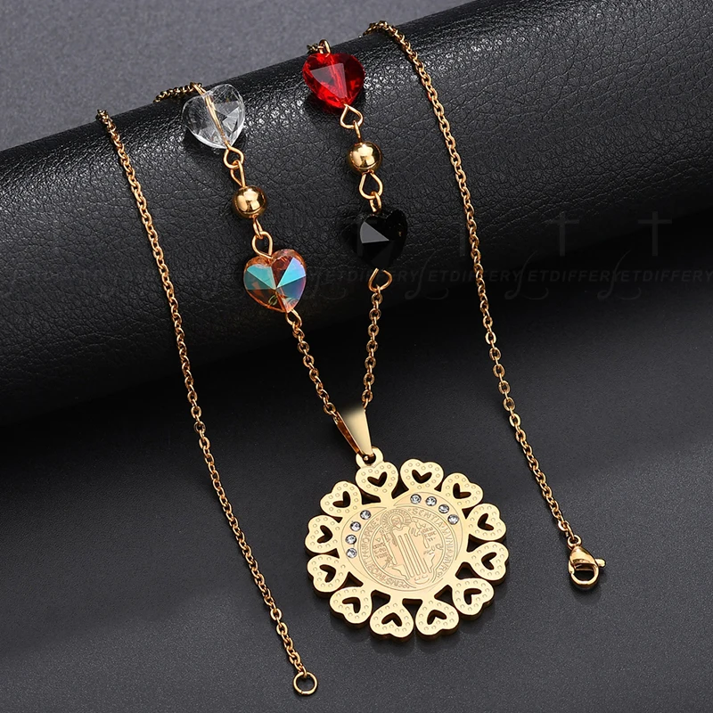 Letdiffery золото полые любовь сердце Иисуса Святого ожерелье с подвеской Бенедикт