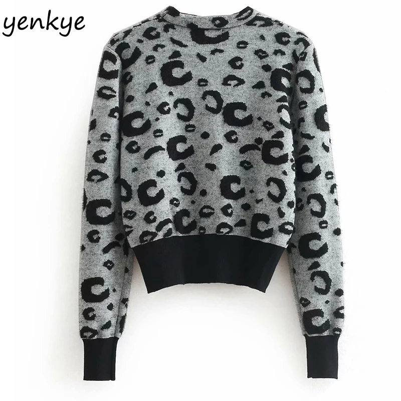 Весна 2019 Для женщин Винтаж животных печати свитер леди с круглым вырезом и