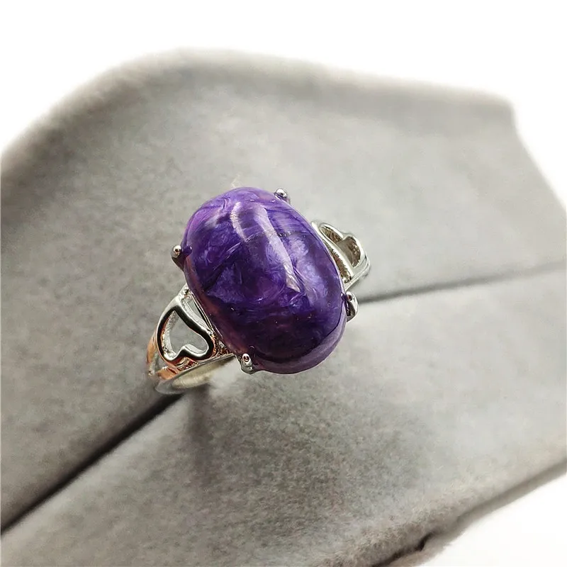 Натуральный фиолетовый Чароит Регулируемый Ring14x10mm драгоценный бисер Женская Обручение 925 пробы серебряные кольца, ювелирные изделия AAAA