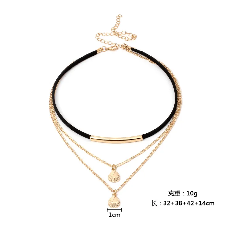 New Fashion black Velvet women choker necklace 2017 three layer Gold sliver color alloy shell pendant necklaces for girls | Украшения и