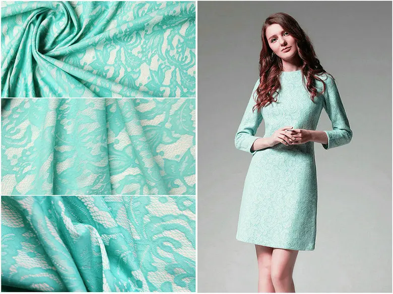 Мятно-зеленого цвета Сложные Кружева ткани платье из жаккардовой магазин