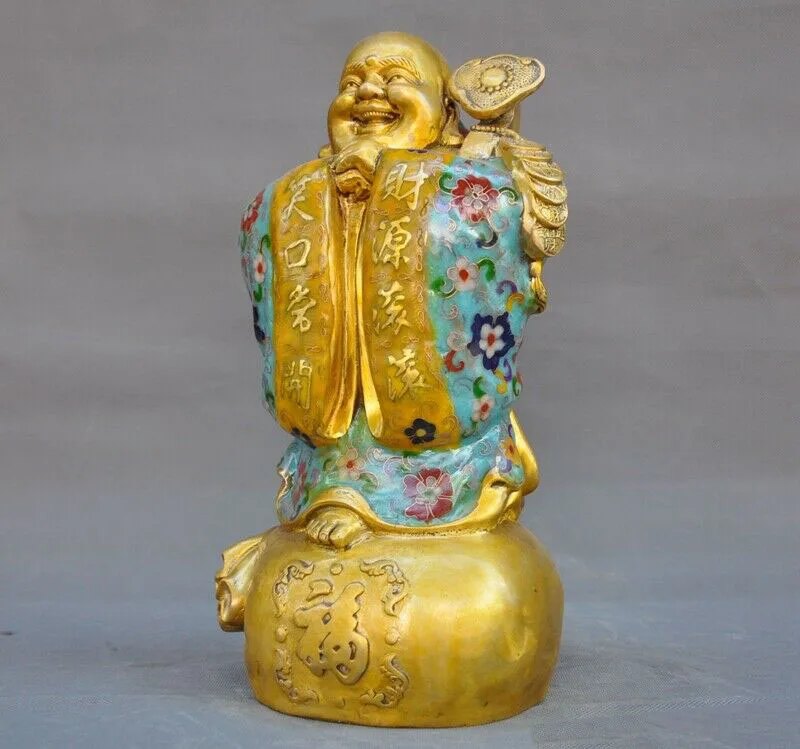 

wedding decoration Chinese bronze Cloisonne Enamel wealth Ru-yi Happy Laugh Maitreya Buddha Statue