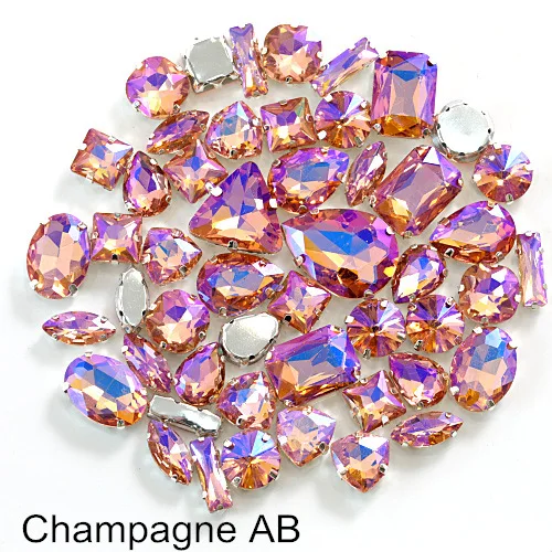 Champagne AB 50 шт. Стразы смешанной формы с кристаллами AB, Пришивные с серебряным клешом, стеклянные каплевидные камни для шитья ювелирных изделий из ткани B1142 - Цвет: Champagne AB