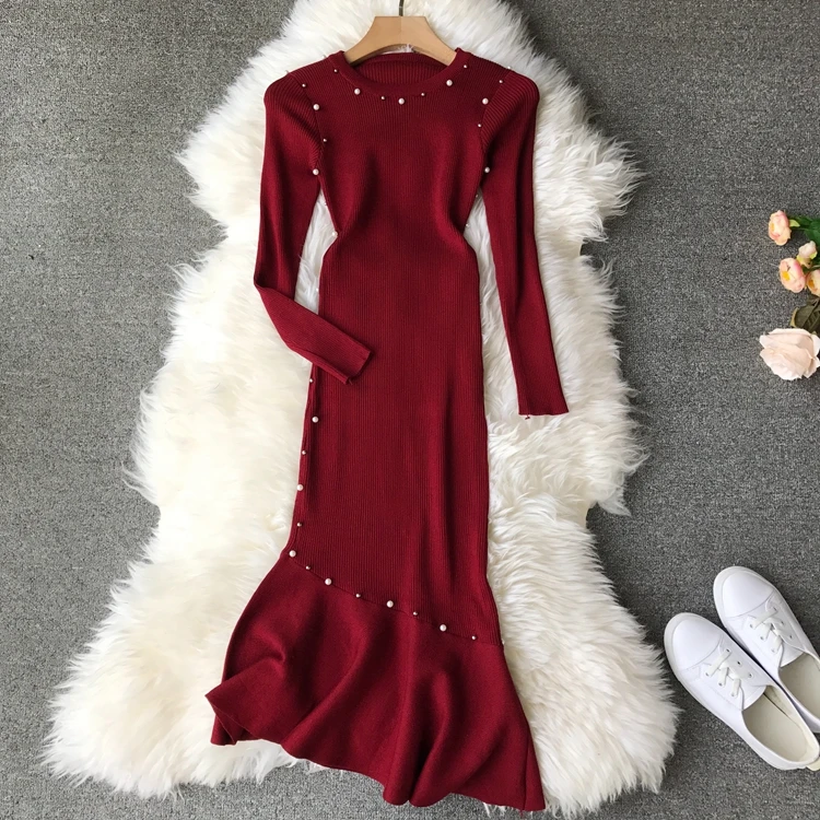 ALPHALMODA 2018 осенне зимнее женское милое платье с бусинами и русалочкой пуловеры