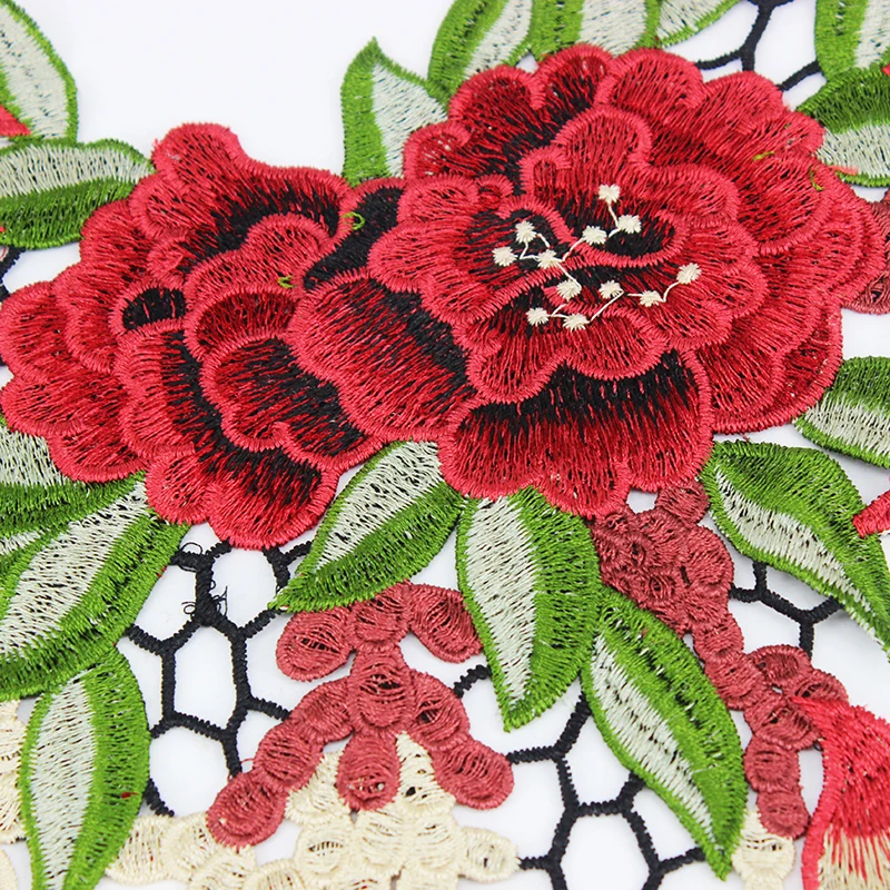 10 шт. вышивка кружевной шейный воротник Красная Зеленая аппликация нашивки ткань