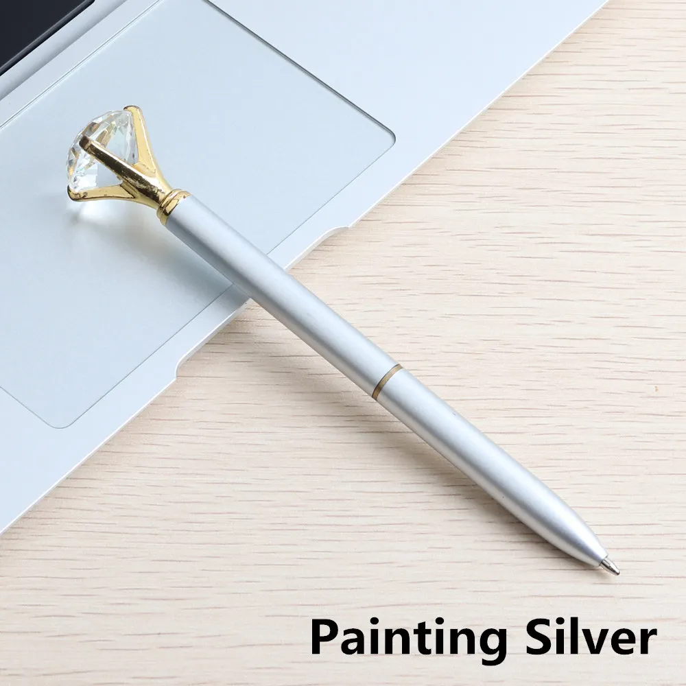 Painting Silver GENKKY Kawaii Шариковая ручка, большая металлическая шариковая ручка с большим бриллиантом, синие и черные волшебные ручки, модные школьные офисные принадлежности - Цвет: Painting Silver
