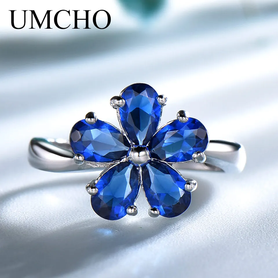 Женское кольцо UMCHO из серебра 925 пробы с цветком и синим сапфиром романтичные