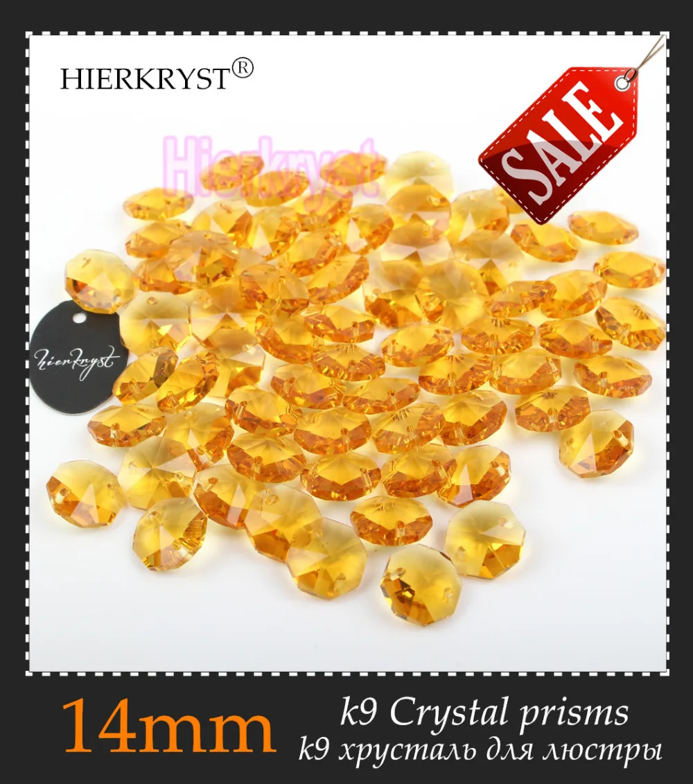 

HIERKRYST 100 pcs 14 mm Octagon Beads Crystal Glass Chandelier Parts Rainbows Maker Prisms Pendants Connectors Golden #08