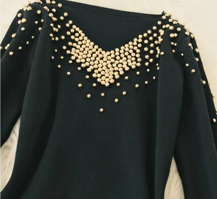 2018 зимнее женское черное Бисероплетение вязаное платье свитер Сексуальное