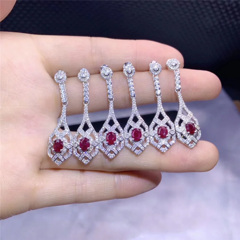 Серьги-капли с натуральным Рубином, свисающие для женщин, вечерние, подарки, настоящий драгоценный камень, белое золото, хорошее ювелирное изделие, 925 пробы серебро#642