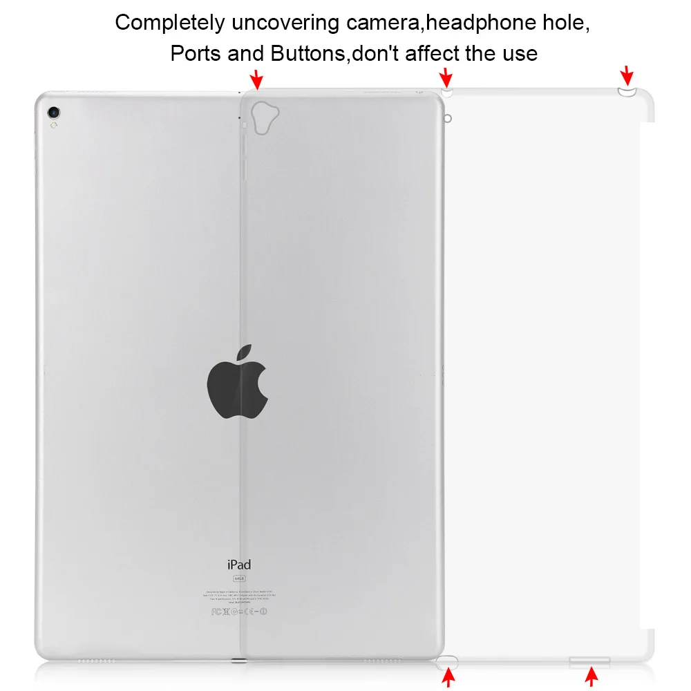 Чехол для iPad Pro 12 9 дюйма 2017 Redlai ультра-тонкий кристально чистый мягкий ТПУ Задний