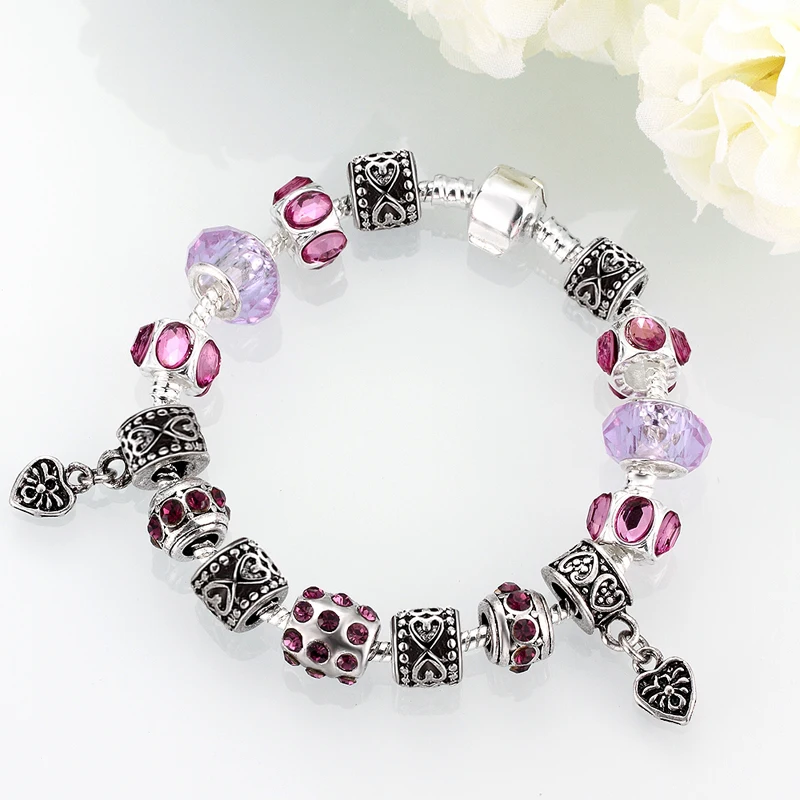 Оригинальный серебряный цвет сердца фиолетовый браслет из бисера для женщин с